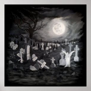 Poster À noite no cemitério - Anjo com o Diabo