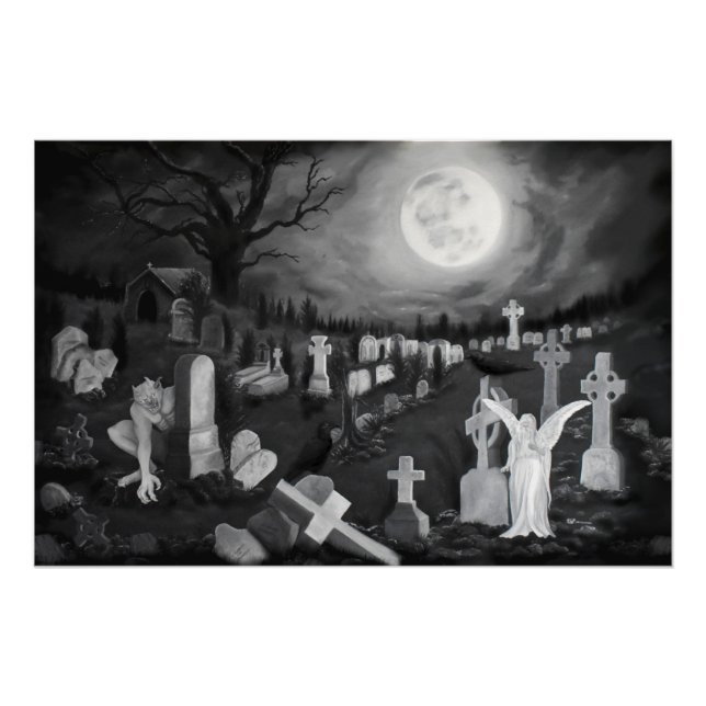Póster À noite no cemitério - Anjo com o Diabo (Frente)