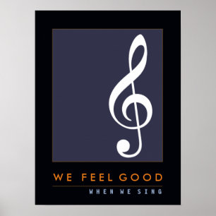 Póster a nota musical de clef de triplo, canta, música