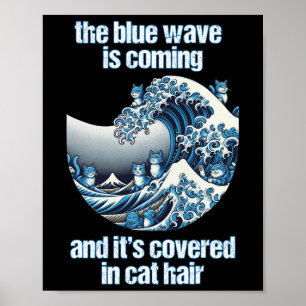 Poster A Onda Azul Está Sendo Coberta Em Cabelos De Gato