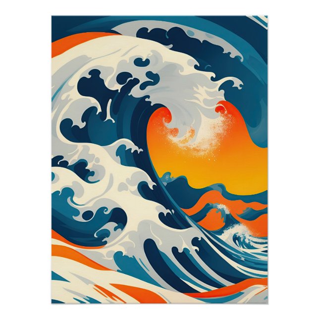 Póster A Onda Japonesa Perfeita Vintage (Frente)