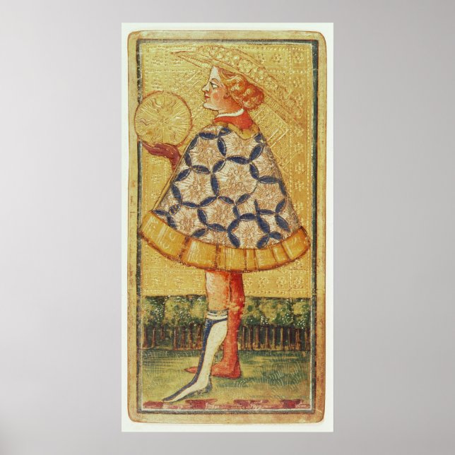 Póster A Página das Moedas, de um pacote de cartões tarot (Frente)