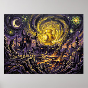 Poster A Paisagem Noturna Estrelada do Planeta Qward