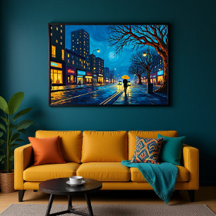 Póster A paisagem urbana com guarda-chuva amarelo