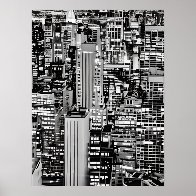 Poster A paisagem urbana de Nova York em preto e branco (Frente)