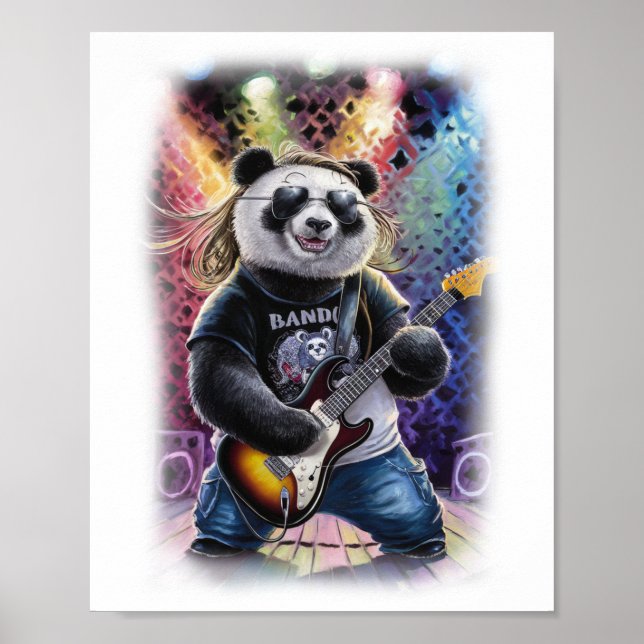 Poster A Panda Guitarist having Fun on a White (Frente)