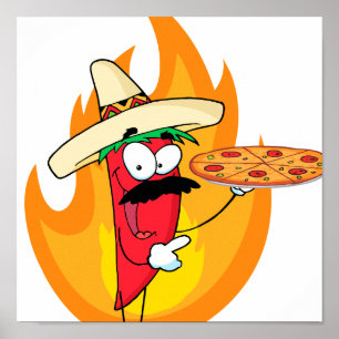 Póster A Pepper Sombrero Chile Pega Pizza Para Cima