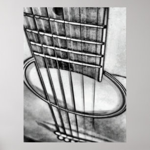 Poster A perspectiva da guitarra acústica amarra o branc