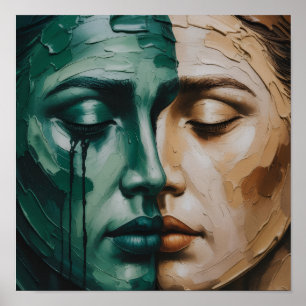 Poster A pintura a óleo de abstrato das duas faces