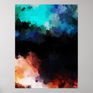 Poster A pintura abstrata moderna Splatters o azul