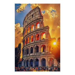 Póster A pintura do Colósio no Sunset Roma Itália Poster