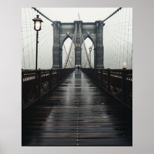 Poster A ponte do Brooklyn em preto e branco na névoa