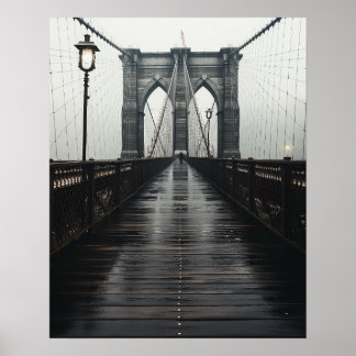 Poster A ponte do Brooklyn em preto e branco na névoa