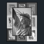 Póster A Pop Art Lady Liberty<br><div class="desc">Mantivemos as imagens de Pop Art, que refletem o retrato central, em preto e branco para criar harmonia. Escultor francês dos E.S. Bartholdi, que criou a estátua, baseou o rosto da liberdade no rosto de sua mãe!</div>