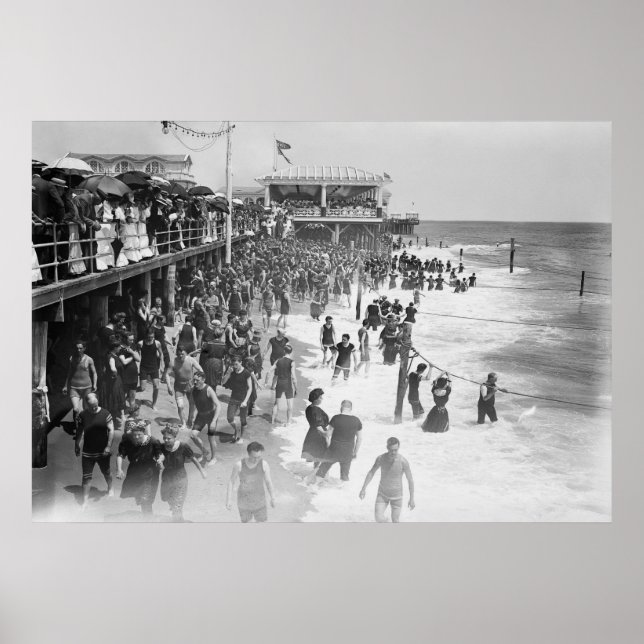 POSTER A PRAIA DO PARQUE DE ASBURY DE NOVA JERSEY EM 1908 (Frente)