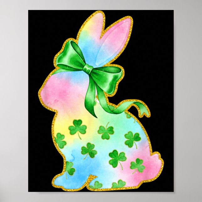 Poster A Rainbow Rabbit With Green Bow And Shamrock St Pa (Frente)