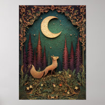 A Raposa | Arte da Floresta Noturna Primavera