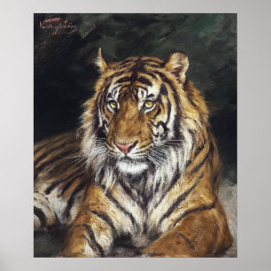 Poster A Reclining Tiger (1866-1919) - pintura a óleo de