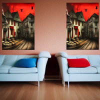 A rua na cidade e o céu vermelho | Arte AI