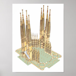 Póster A Santa Família Antonio Gaudi. Espanha de Barcelon