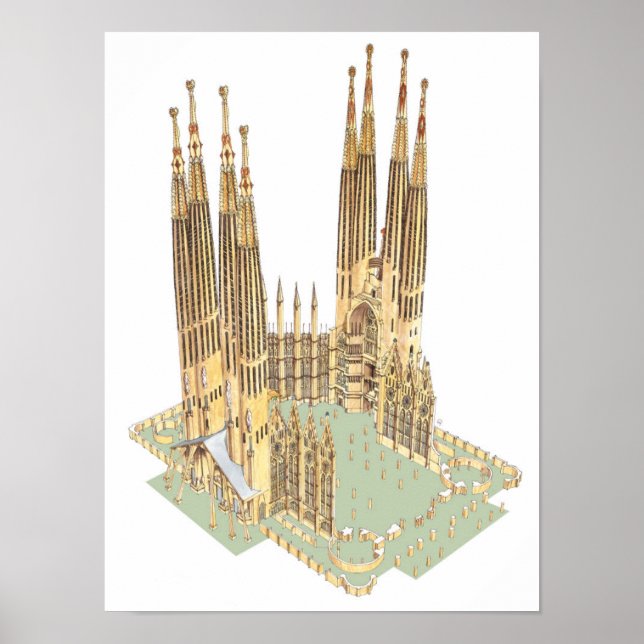 Póster A Santa Família Antonio Gaudi. Espanha de Barcelon (Frente)