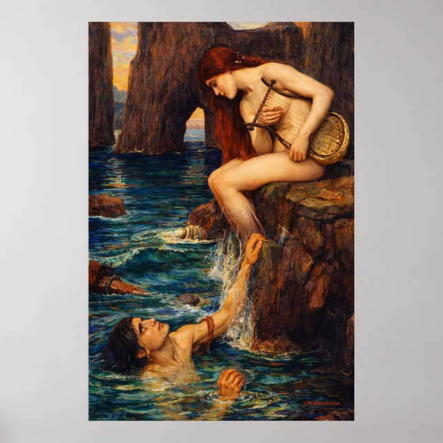 Poster A Sereia de John William Waterhouse (Frente)