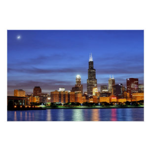 Póster A skyline de Chicago do planetário de Adler