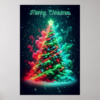 Poster A Smoky red and Green Christmas Tree 24x36 Wall