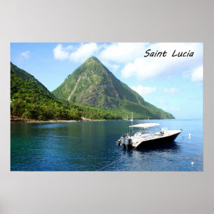 Poster A speedboat in front of the Pitons in Saint Lucia