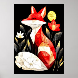 Poster A stylized red fox with closed eyes