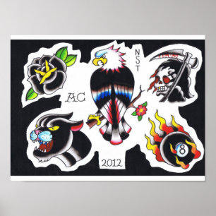 Póster a tatuagem da velha escola pisca por Adam Caudill