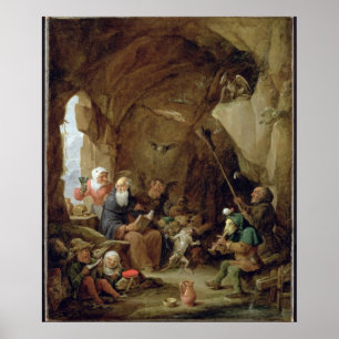 Póster A tentação de St Anthony em uma caverna rochosa