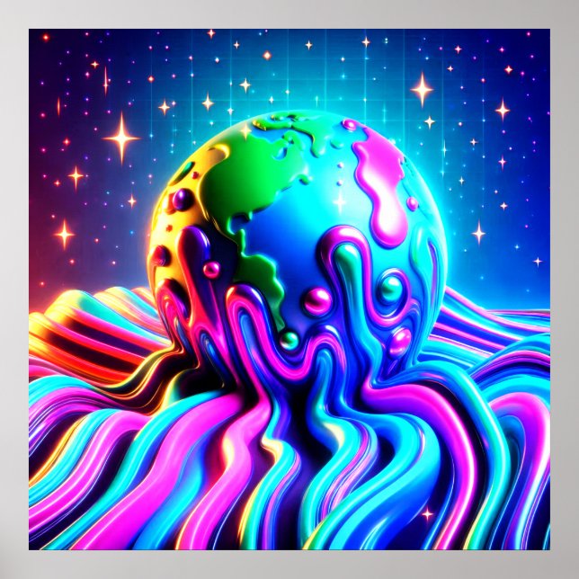 Poster A Terra em Cores Vibrantes em uma Parede Quadrada  (Frente)
