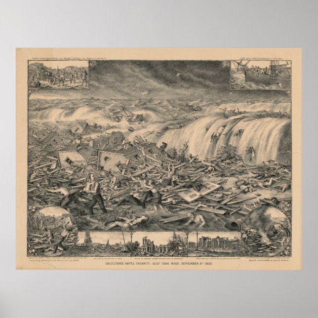 Póster A terrível calamidade do Golfo de Galveston (1900) (Frente)