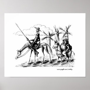 Póster A tinta de Don Quixote e de Sancho Panza encerra a