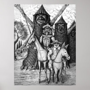 Póster A tinta de Don Quixote e de Sancho Panza encerra o