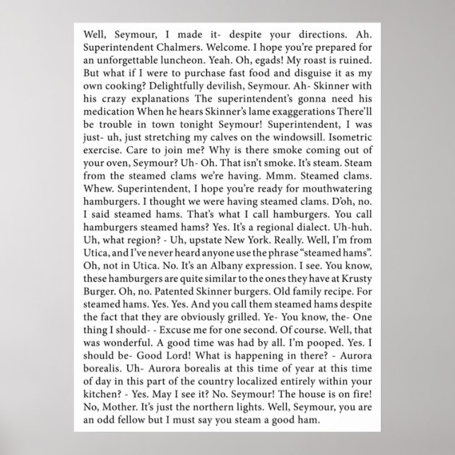 Poster a transcrição do cheio Steamed Hams (Frente)