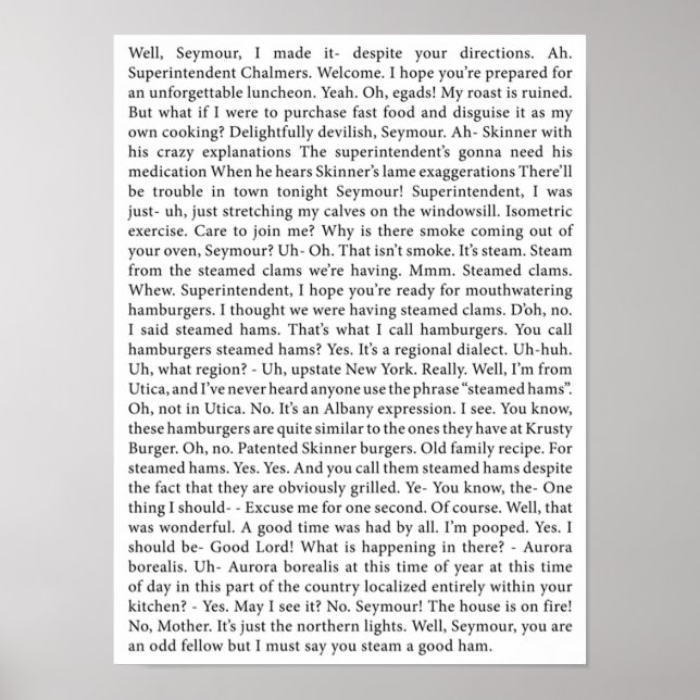 Poster a transcrição do cheio Steamed Hams (Frente)