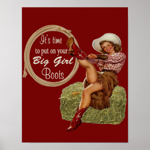 Póster A vaqueira pôr sobre suas botas grandes da menina