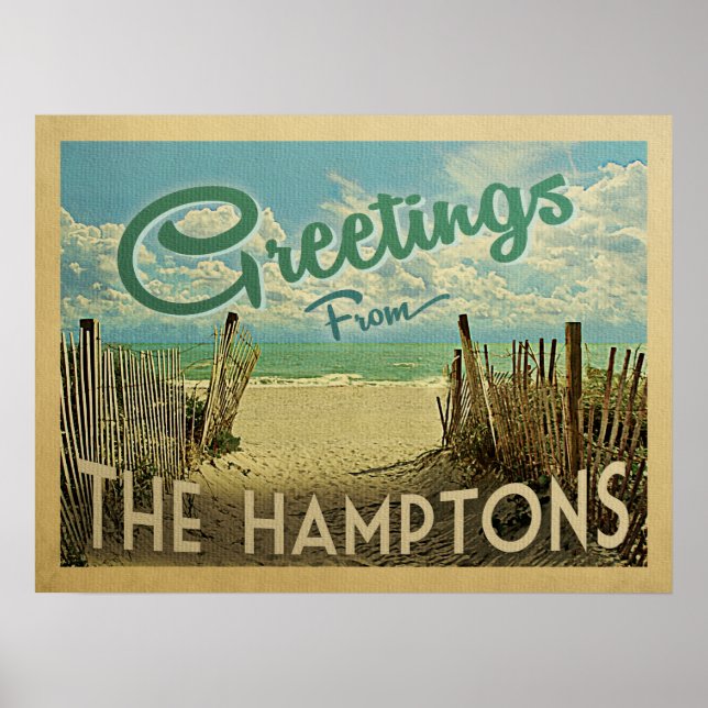 Poster A Viagens vintage de Hamptons Beach (Frente)