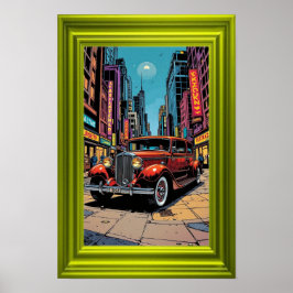 Poster A vibrant retro-style artwork featuring a classic 