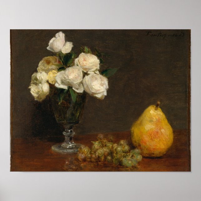 Poster A vida com Rosas e Fruta Henri Fantin-Latou (Frente)