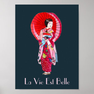 Poster A vida é gueixa francesa bonita do japonês do