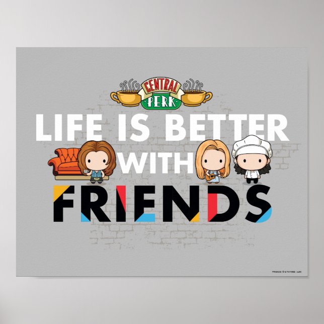 Poster A Vida é Melhor com AMIGOS™ Arte Chibi (Frente)