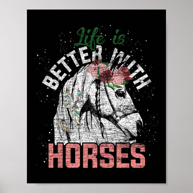 Poster A Vida É Melhor Com Cavalos Que Andam Contra A Flo (Frente)