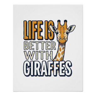 Póster A Vida É Melhor Com Girafas Camisa Vintage Design_