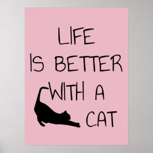 Poster A Vida É Melhor Com Um Gato - Amantes De Gato