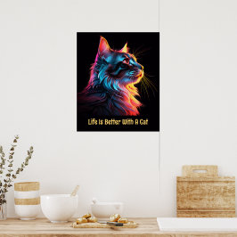 Poster A vida é melhor com um gato. Gato colorido bonito