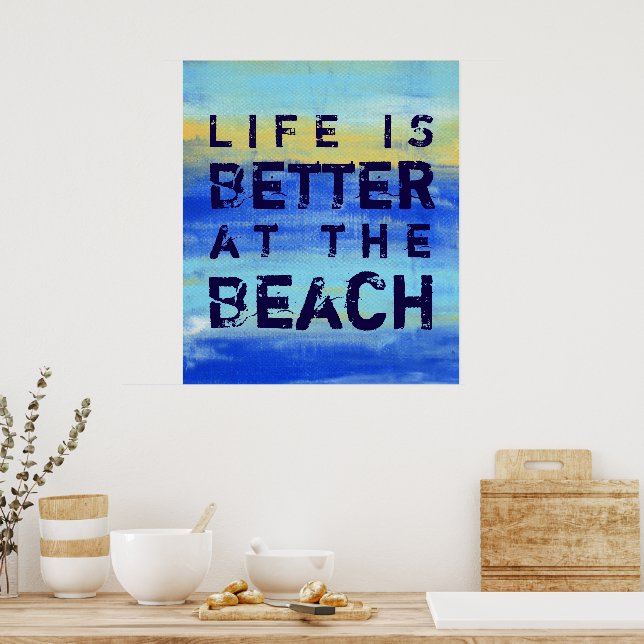 Poster A vida é melhor na praia - Arte abstrata azul (Cozinha)