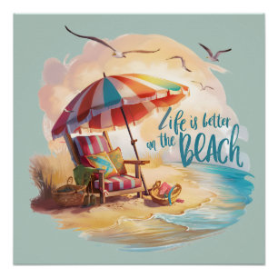 Póster A Vida é Melhor na Praia Estética Costeira